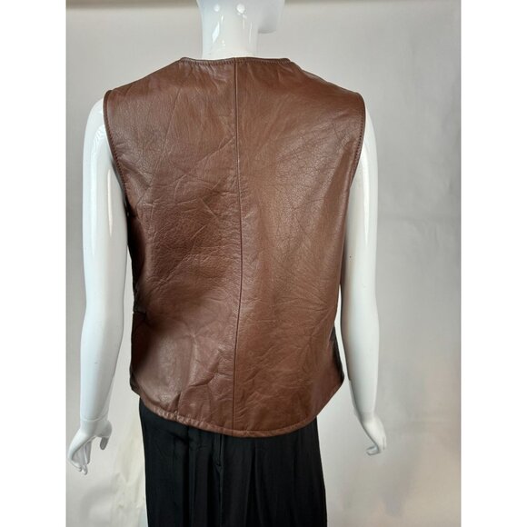 Ellen Kreager Brown Leather Womens Vest With Front Zipper & Chest Pocket Large - Picture 5 of 16